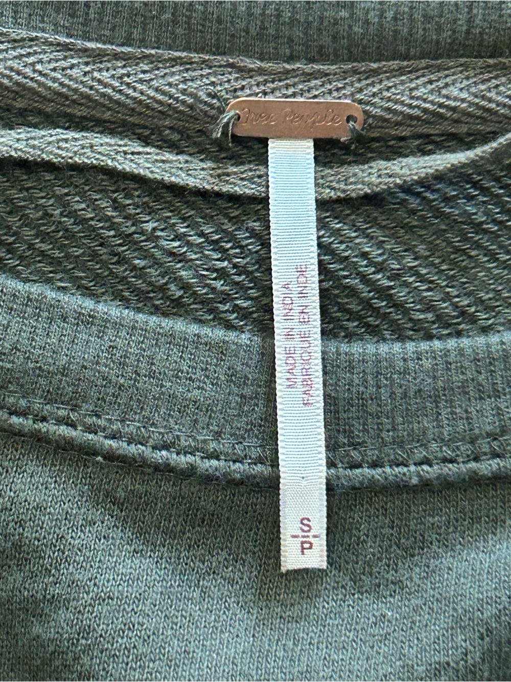 Free people Sweater Women’s size S Army Green Fringe Pullover Cotton Long Sleeve - Picture 7 of 9